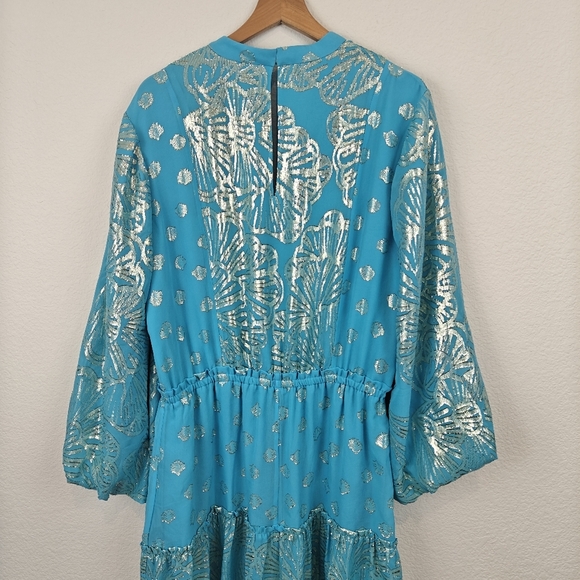 Lilly Pulitzer Nwot Joella Silk Mini Long Sleeve Metallic A Line Bermuda Blue 14 - Picture 12 of 16